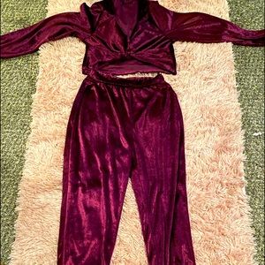 2 P.C. jump suit eggplant purple highwaisted